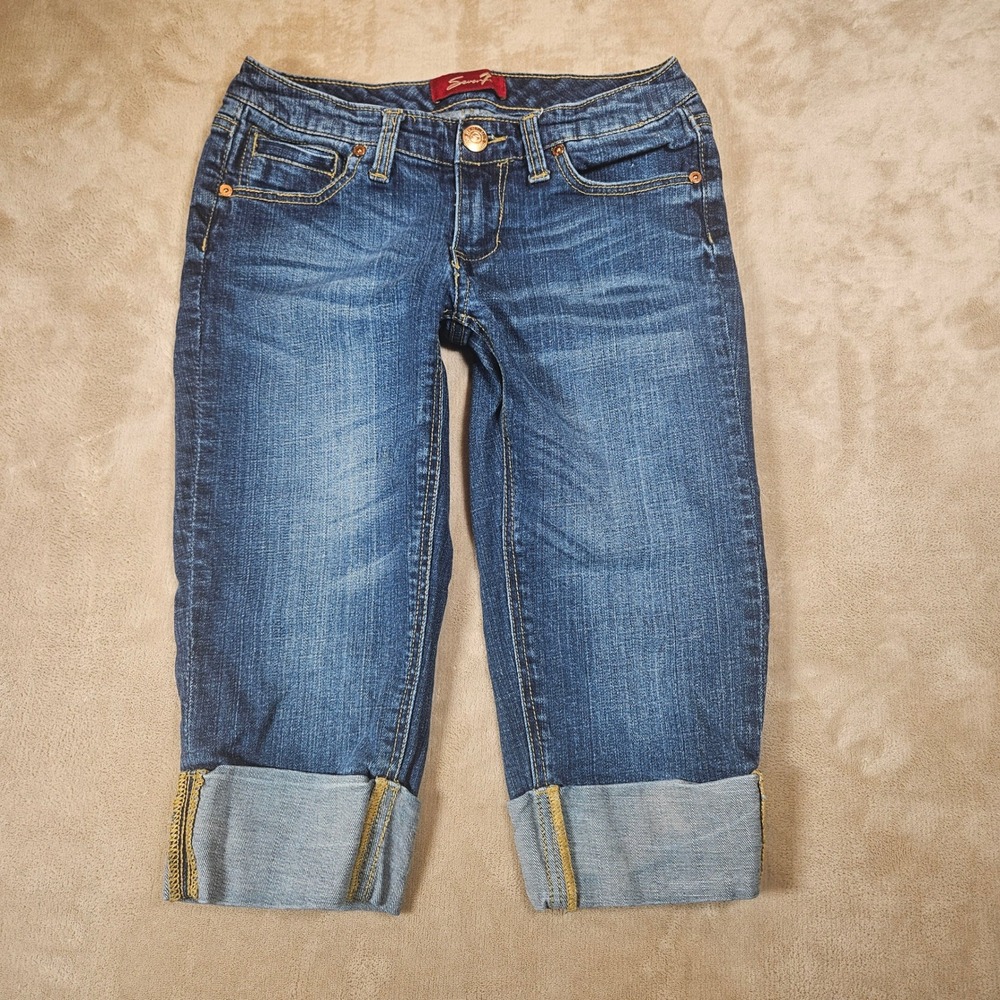 Seven7 Womens Size 2 Dark Wash Low Rise Cuffed Capri Denim Jeans RN 109890